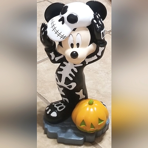 Disney Halloween Mickey Mouse In Skeleton Costume & Jack-O-Lantern 10" Figurine - Picture 1 of 3